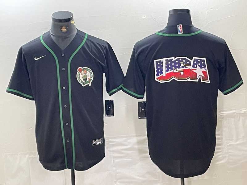 Mens Boston Celtics Black With Patch Cool Base Stitched Baseball Jerseys